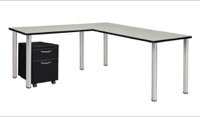 Kee 72" Single Pedestal L-Desk with 42" Return, Maple/Chrome