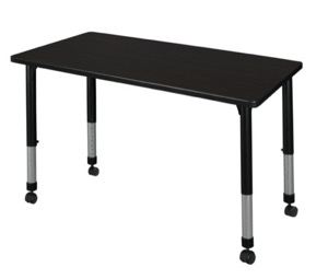 Kee 48" x 24" Height Adjustable Mobile Classroom Table  - Mocha Walnut