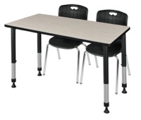 Regency Kee 48 x 24 in. Adjustable Classroom Table- Maple & 2 Andy 18 in. Stack Chairs- Black