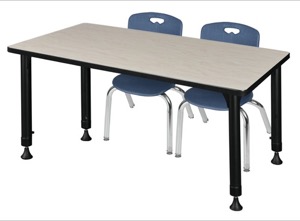 Kee 48" x 24" Height Adjustable Classroom Table  - Maple & 2 Andy 12-in Stack Chairs - Navy Blue