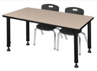 Kee 48" x 30" Height Adjustable Classroom Table  - Beige & 2 Andy 12-in Stack Chairs - Black 