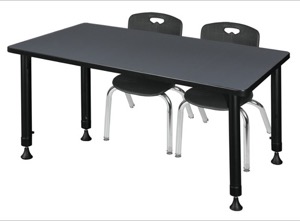 Kee 48" x 30" Height Adjustable Classroom Table  - Grey & 2 Andy 12-in Stack Chairs - Black