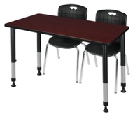 Regency Kee 48 x 30 in. Adjustable Classroom Table- Mahogany & 2 Andy 18 in. Stack Chairs- Black