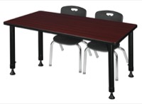 Regency Kee 48 x 30 in. Adjustable Classroom Table- Mahogany & 2 Andy 12 in. Stack Chairs- Black