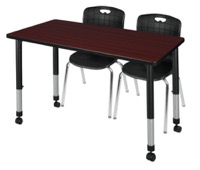 Regency Kee 48 x 30 in. Mobile Adjustable Classroom Table- Mahogany & 2 Andy 18 in. Stack Chairs- Black