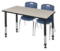 Regency Kee 48 x 30 in. Adjustable Classroom Table- Maple & 2 Andy 18 in. Stack Chairs- Blue