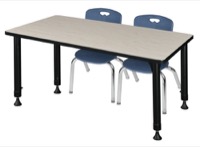 Regency Kee 48 x 30 in. Adjustable Classroom Table- Maple & 2 Andy 12 in. Stack Chairs- Blue