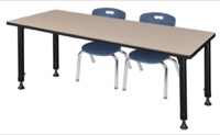 Kee 60" x 24" Height Adjustable Classroom Table  - Beige & 2 Andy 12-in Stack Chairs - Navy Blue 