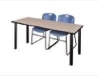 60" x 24" Kee Training Table - Beige/ Black & 2 Zeng Stack Chairs - Blue