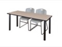 60" x 24" Kee Training Table - Beige/ Black & 2 Zeng Stack Chairs - Grey