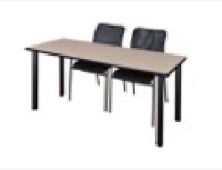 60" x 24" Kee Training Table - Beige/ Black & 2 Mario Stack Chairs - Black