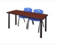 Regency Kee 60 x 24 in. Training Table- Cherry Top, Black Legs & 2 M Stack Chairs- Blue