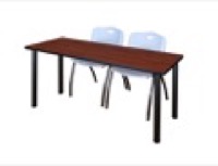 Regency Kee 60 x 24 in. Training Table- Cherry Top, Black Legs & 2 M Stack Chairs- Grey