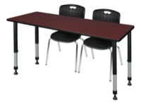 Regency Kee 60 x 24 in. Adjustable Classroom Table- Mahogany & 2 Andy 18 in. Stack Chairs- Black