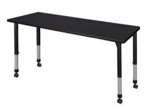 Kee 60" x 24" Height Adjustable Mobile Classroom Table  - Mocha Walnut