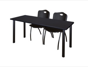60" x 24" Kee Training Table - Mocha Walnut/ Black & 2 'M' Stack Chairs - Black