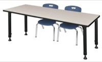 Regency Kee 60 x 24 in. Adjustable Classroom Table- Maple & 2 Andy 12 in. Stack Chairs- Blue