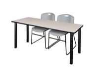 Regency Kee 60 x 24 in. Training Table- Maple Top, Black Legs & 2 Zeng Chairs- Grey