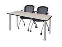 Regency Kee 60 x 24 in. Training Table- Maple Top, Chrome Legs & 2 Cadence Nesting Chairs