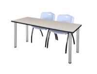 Regency Kee 60 x 24 in. Training Table- Maple Top, Chrome Legs & 2 M Stack Chairs- Grey