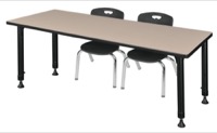 Kee 60" x 30" Height Adjustable Classroom Table  - Beige & 2 Andy 12-in Stack Chairs - Black 