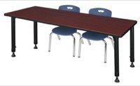Regency Kee 60 x 30 in. Adjustable Classroom Table- Mahogany & 2 Andy 12 in. Stack Chairs- Blue