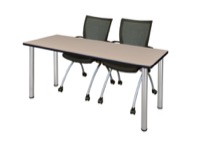 66" x 24" Kee Training Table - Beige/ Chrome & 2 Apprentice Chairs - Black