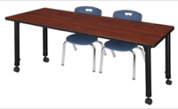 Regency Kee 66 x 24 in. Mobile Adjustable Classroom Table- Cherry & 2 Andy 12 in. Stack Chairs- Blue