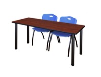 Regency Kee 66 x 24 in. Training Table- Cherry Top, Black Legs & 2 M Stack Chairs- Blue