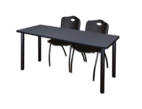 Regency Kee 66 x 24 in. Training Table- Grey Top, Black Legs & 2 M Stack Chairs- Black