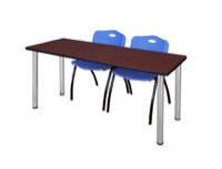 Regency Kee 66 x 24 in. Training Table- Mahogany Top, Chrome Legs & 2 M Stack Chairs- Blue