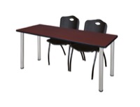 Regency Kee 66 x 24 in. Training Table- Mahogany Top, Chrome Legs & 2 M Stack Chairs- Black