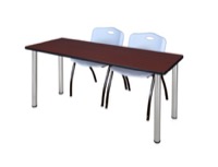 Regency Kee 66 x 24 in. Training Table- Mahogany Top, Chrome Legs & 2 M Stack Chairs- Grey