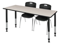 Regency Kee 66 x 24 in. Adjustable Classroom Table- Maple & 2 Andy 18 in. Stack Chairs- Black