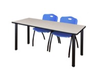 Regency Kee 66 x 24 in. Training Table- Maple Top, Black Legs & 2 M Stack Chairs- Blue