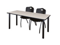 Regency Kee 66 x 24 in. Training Table- Maple Top, Black Legs & 2 M Stack Chairs- Black