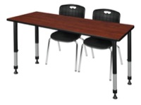 Regency Kee 66 x 30 in. Adjustable Classroom Table- Cherry & 2 Andy 18 in. Stack Chairs- Black