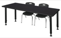 Kee 66" x 30" Height Adjustable Classroom Table  - Mocha Walnut & 2 Andy 12-in Stack Chairs - Black