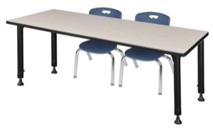 Kee 66" x 30" Height Adjustable Classroom Table  - Maple & 2 Andy 12-in Stack Chairs - Navy Blue