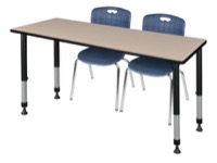 Kee 72" x 24" Height Adjustable Classroom Table  - Beige & 2 Andy 18-in Stack Chairs - Navy Blue 