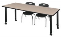 Kee 72" x 24" Height Adjustable Mobile Classroom Table  - Beige & 2 Andy 12-in Stack Chairs - Black