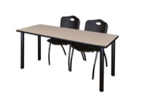 72" x 24" Kee Training Table - Beige/ Black & 2 'M' Stack Chairs - Black