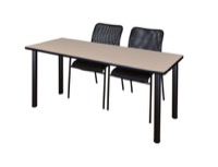 72" x 24" Kee Training Table - Beige/ Black & 2 Mario Stack Chairs - Black