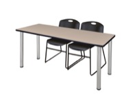 72" x 24" Kee Training Table - Beige/ Chrome & 2 Zeng Stack Chairs - Black