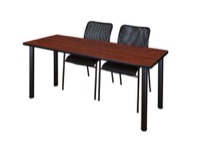 72" x 24" Kee Training Table - Cherry/ Black & 2 Mario Stack Chairs - Black