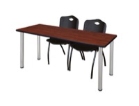 Regency Kee 72 x 24 in. Training Table- Cherry Top, Chrome Legs & 2 M Stack Chairs- Black