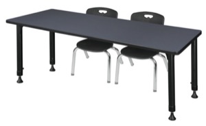 Kee 72" x 24" Height Adjustable Classroom Table  - Grey & 2 Andy 12-in Stack Chairs - Black