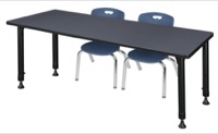 Regency Kee 72 x 24 in. Adjustable Classroom Table- Grey & 2 Andy 12 in. Stack Chairs- Blue
