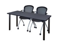 72" x 24" Kee Training Table - Grey/Black and 2 Cadence Nesting Chairs