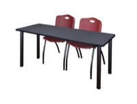 Regency Kee 72 x 24 in. Training Table- Grey Top, Black Legs & 2 M Stack Chairs- Burgundy